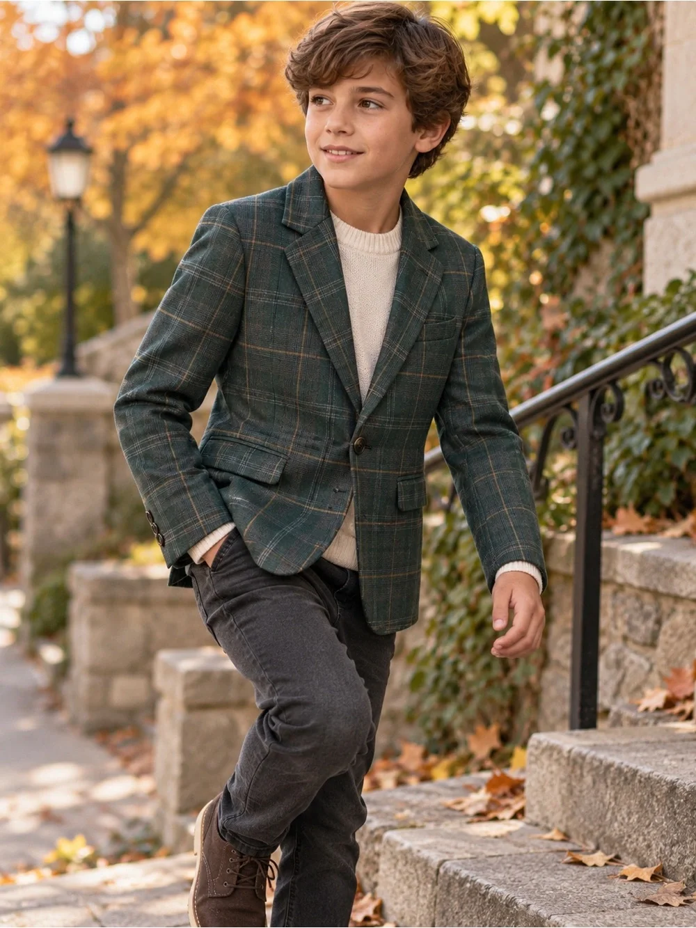 Murano Blazer Boys' Green Plaid Slim Fit Size 10/12 NWT